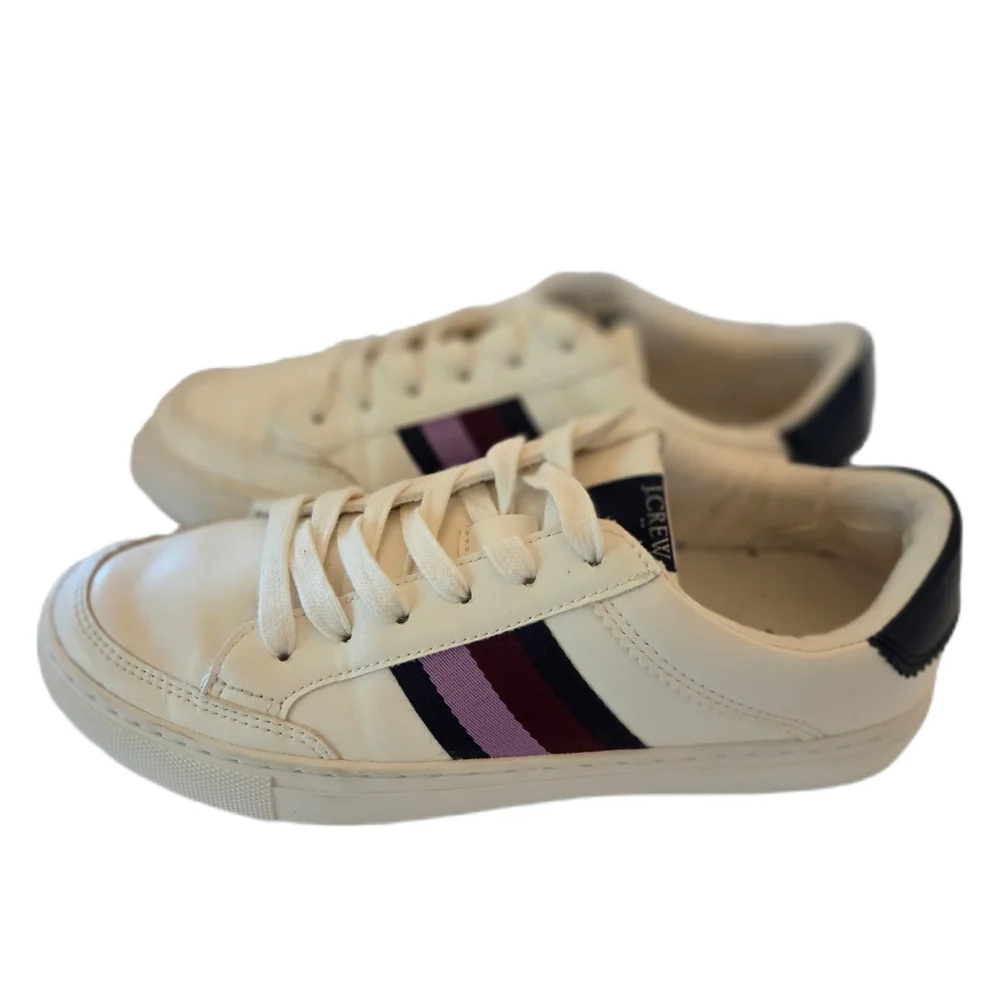 J Crew Factory Striped Road Trip Sneakers White with Multicolor Stripes Sz 7.5
